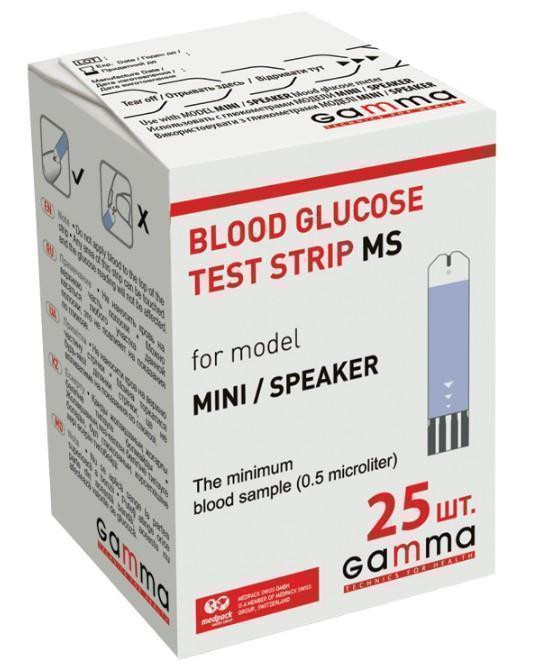 Тест-полоски GAMMA MS для определения уровня глюкозы в крови №25