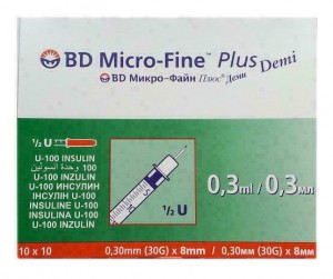 Шприц инсулиновый BD Micro Fine Plus Demi 0,3 мл U-100 - фото