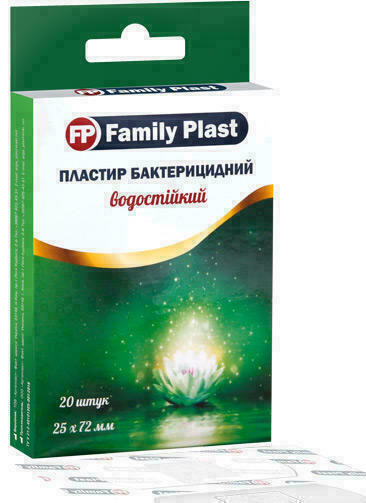 Пластырь Family Plast бактерицидный на полимерной основе водостойкий 25*72 мм №20