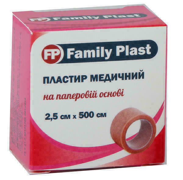 Пластырь Family Plast медицинский на бумажной основе телесного цвета 2,5 см*500 см