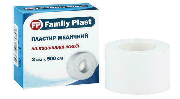 Пластырь Family Plast медицинский на тканевой основе бумажная упаковка 3 см*500 см
