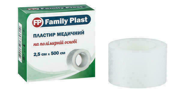 Пластырь Family Plast медицинский на полимерной основе бумажная упаковка 2,5 см*500 см