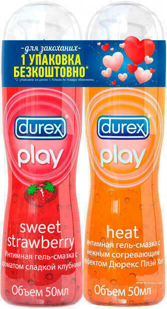 Гель-смазка Durex Play Heat 50 мл + Durex Play Sweet Strawberry 50 мл (1 упаковка бесплатно)