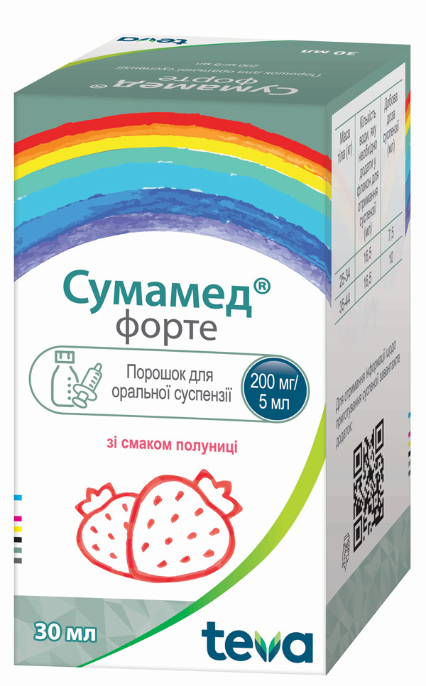 Сумамед Форте порошок для суспензии 200 мг/5 мл клубника 30 мл