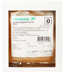 Октаплас ЛГ 45-70 мг/мл раствор 200 мл, гр. крови В (III) - фото