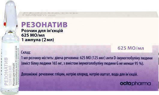 Резонатив иммуноглобулин раствор 625 МЕ/мл 2 мл ампулы №1